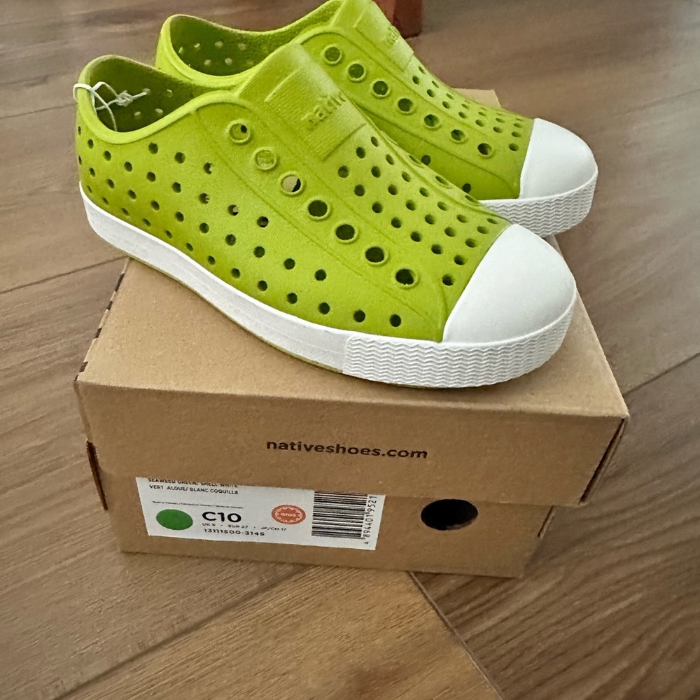 Native Kids Lime Green Slip-On Water Shoes with White Toe